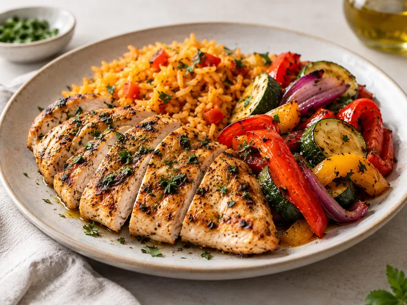 Arroz con pollo y verduras, imagen ilustrativa