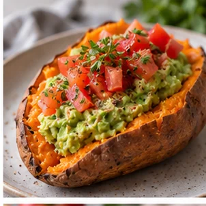 Imagen generada con IA de Boniato asado con crema de aguacate
