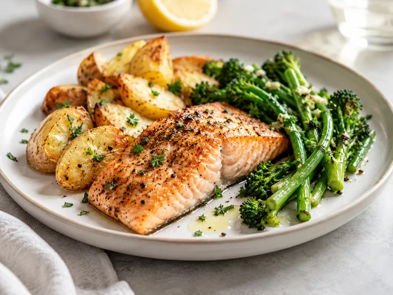 Salmón con verduras, representación visual