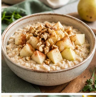 Imagen generada con IA de Avena templada con pera y nueces
