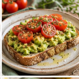 Imagen generada con IA de Tostada de aguacate y tomates frescos